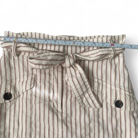 Ann Taylor Striped Linen Blend Mini Skirt, Paperbag Tie Waist - Neutral - Size 0 - Picture 10 of 11